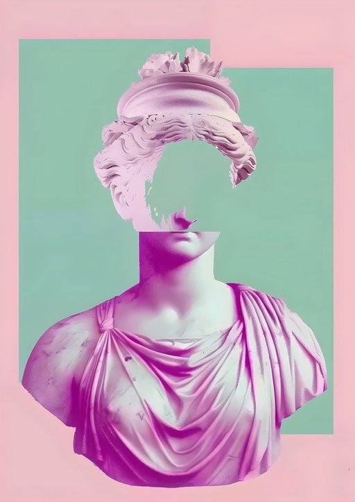 Surreal Sculpture with Pink and Teal Palette