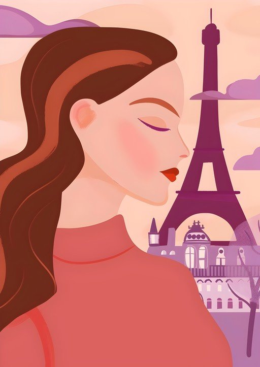 Woman in Paris with Eiffel Tower