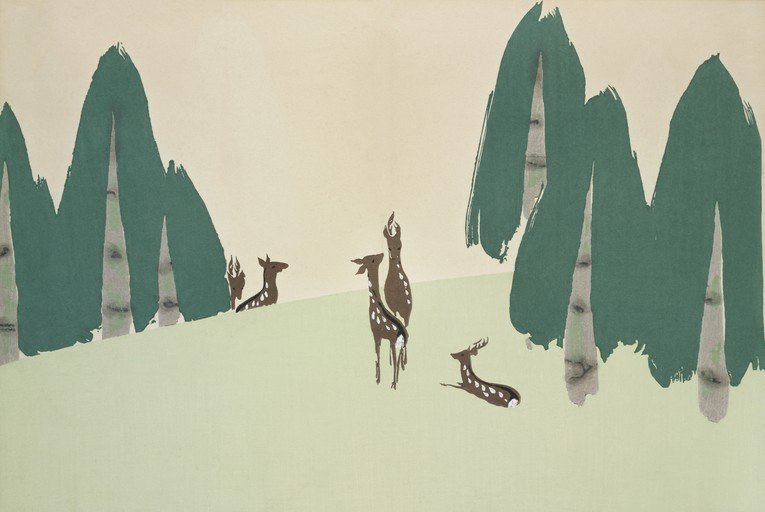 Stylized Deer in a Forest Landscape