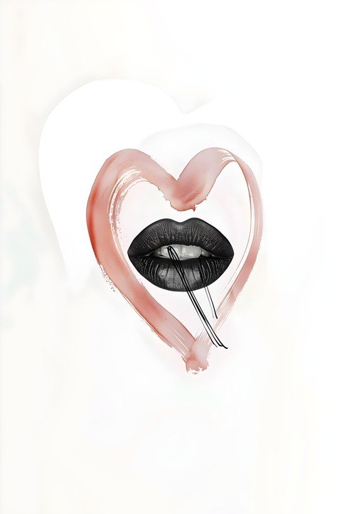 Bold Black Lips Inside Pink Heart Art