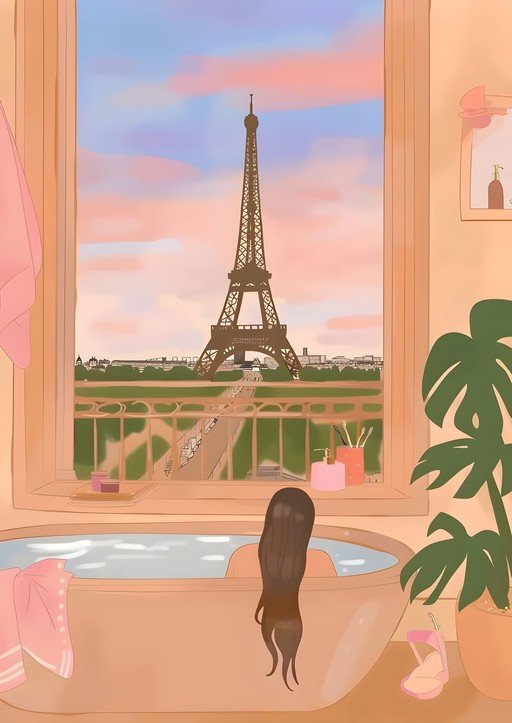 Parisian Bath with Eiffel Tower View
