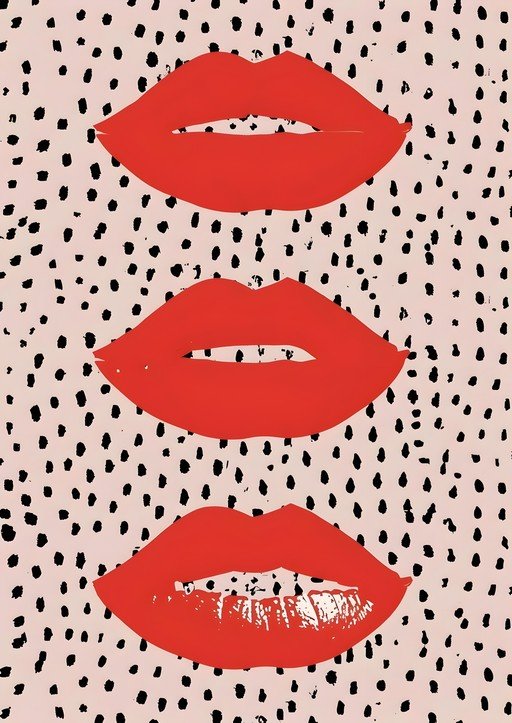 Bold Red Lips on Polka Dot Background