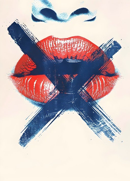 Red Lips Silenced by Blue 'X'