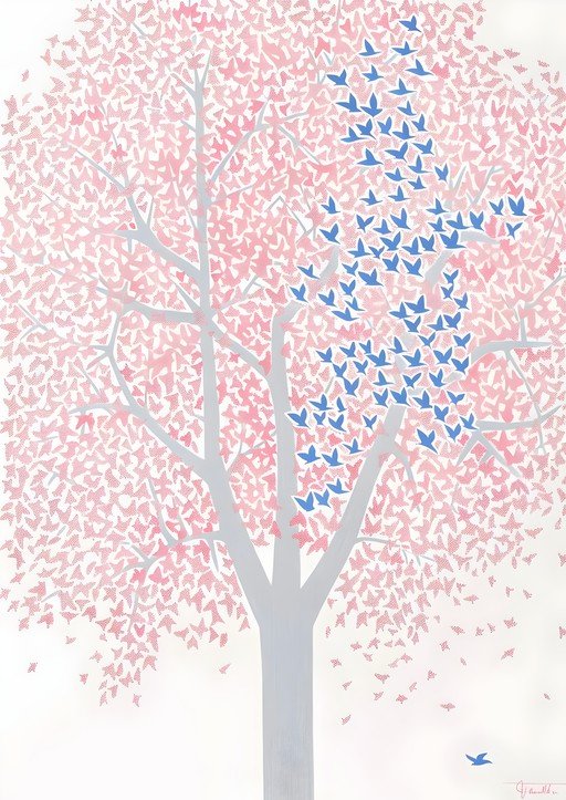 Pink Tree with Blue Birds