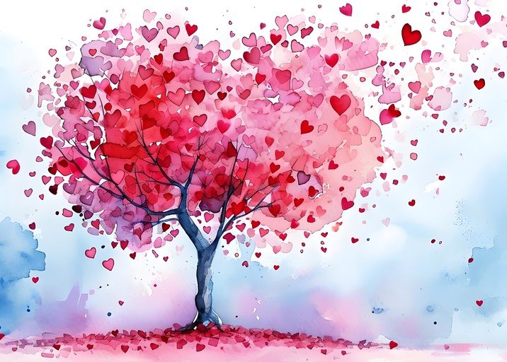 Watercolor Heart Tree