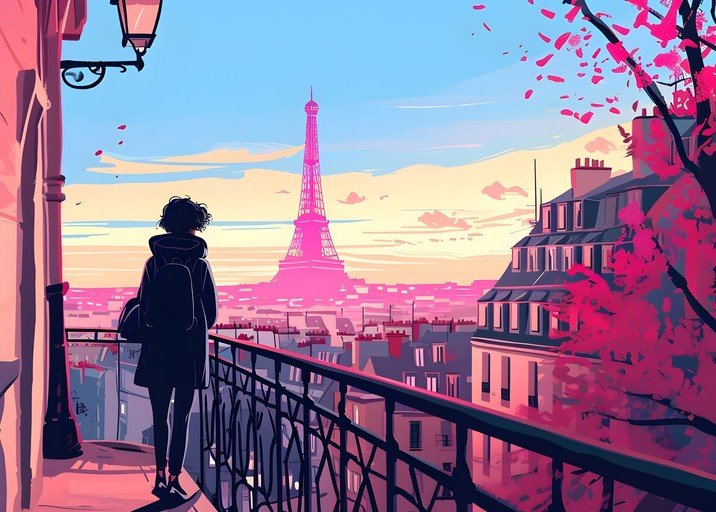 Parisian Rooftops at Sunset with Eiffel Tower View