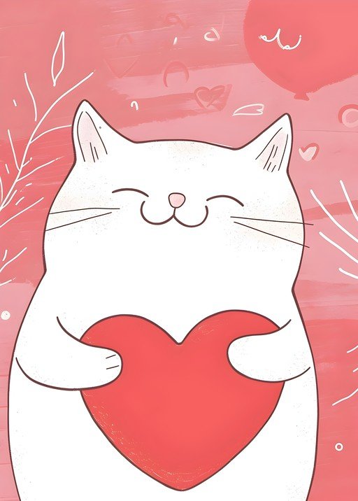 Cute Cat Holding a Heart