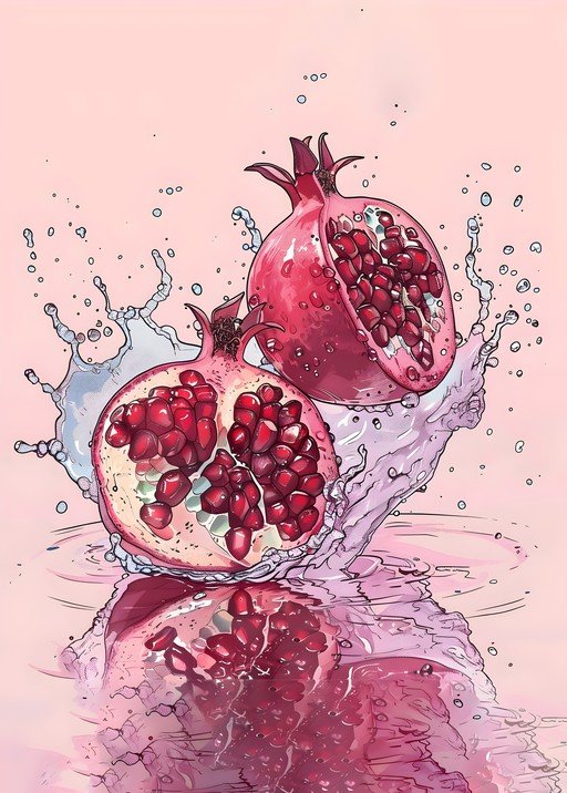 Pomegranates Splashing in Water