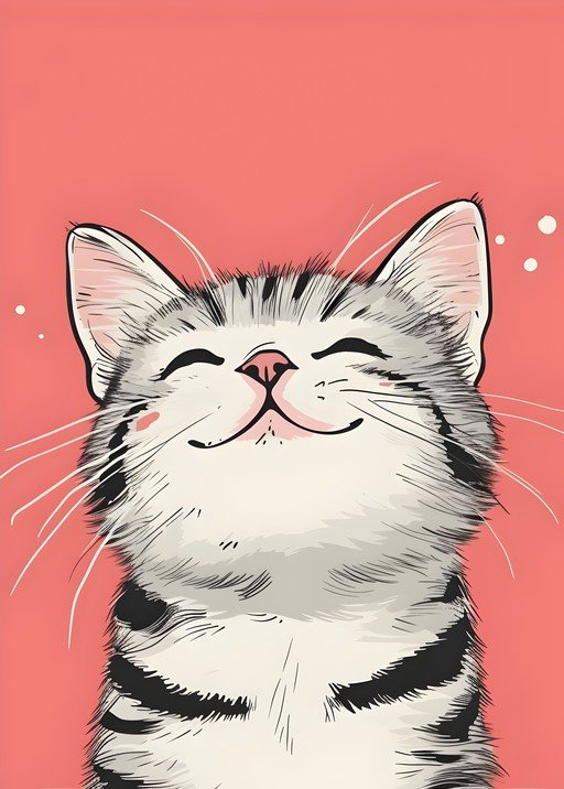 Joyful Cat Illustration with Pink Background