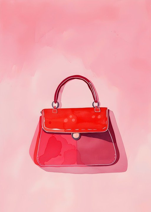 Vibrant Red Handbag on a Soft Pink Background