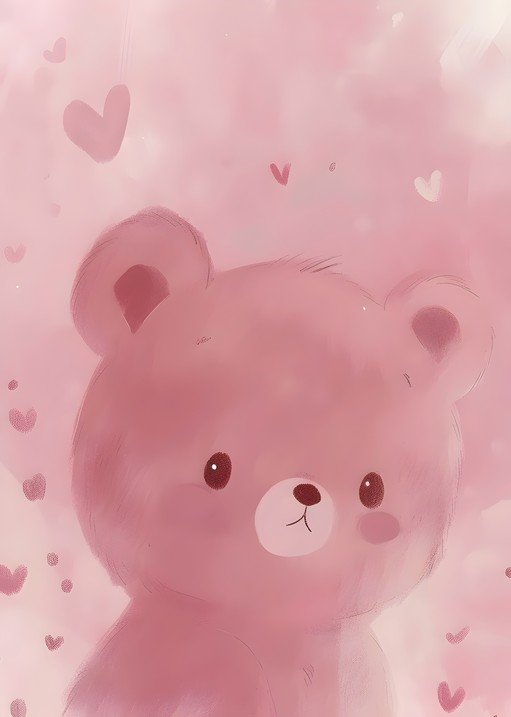 Cute Pink Teddy Bear with Hearts
