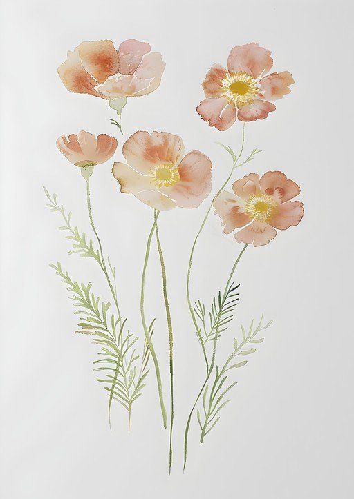 Watercolor Poppies and Greenery