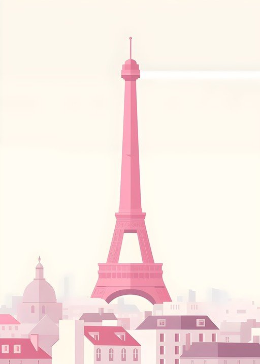 Pink Eiffel Tower and Parisian Skyline Illustration