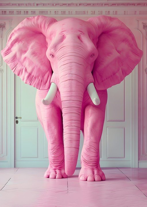 Whimsical Pink Elephant in a Pastel Interior
