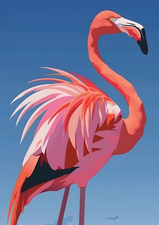 Vibrant Flamingo Against a Clear Blue Sky