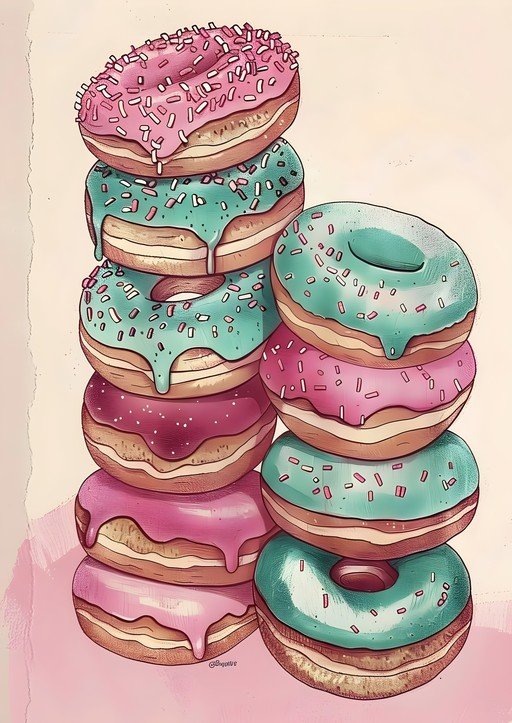 Stack of Pink and Teal Frosted Donuts with Sprinkles
