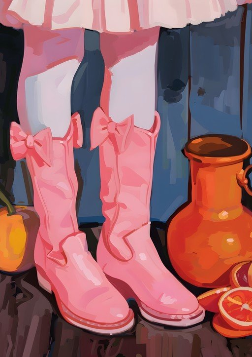 Pink Boots and Still Life with Oranges