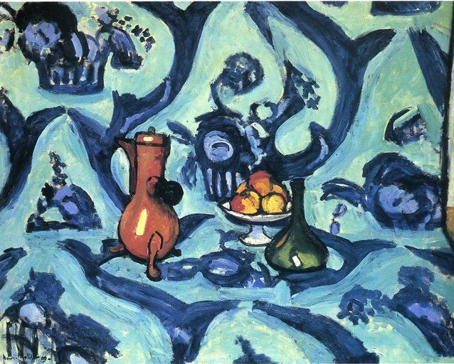 Still Life with Red Carafe and Green Bottle