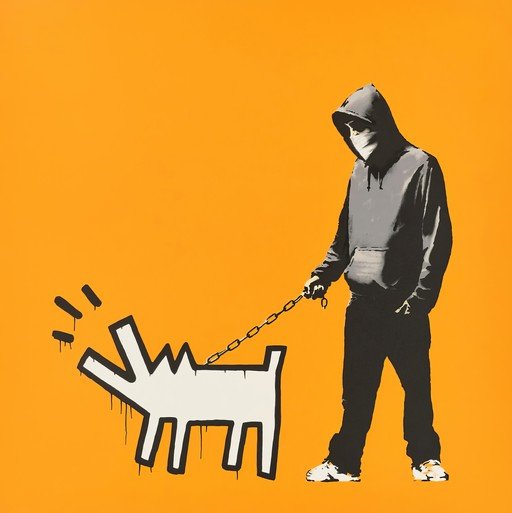 Hooded Figure Walks Barking Dog on Leash