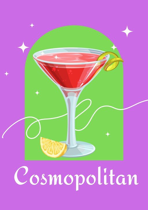 Cosmopolitan Cocktail Illustration with Lemon Garnish