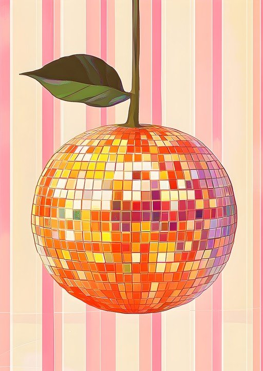 Disco Ball Apple with Striped Background