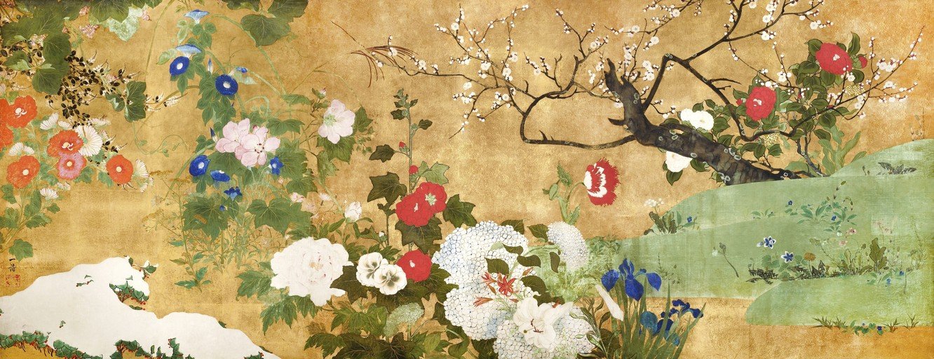Japanese Floral Screen Painting