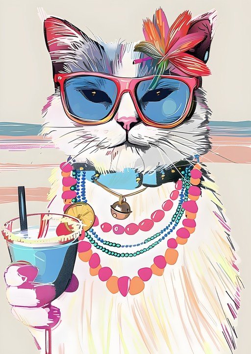 Cool Cat with Sunglasses and Cocktail