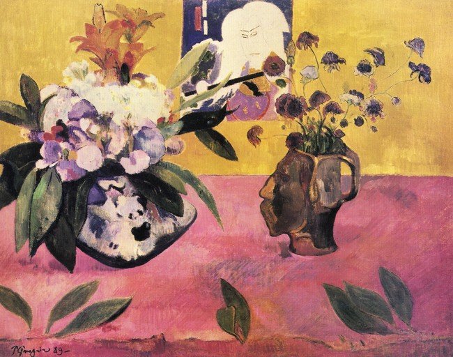 Still Life with Flowers and Head-Shaped Vase