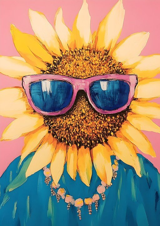 Sunflower Wearing Sunglasses and Necklace