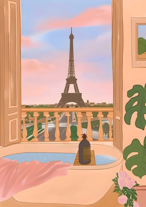 Parisian Bath with Eiffel Tower View