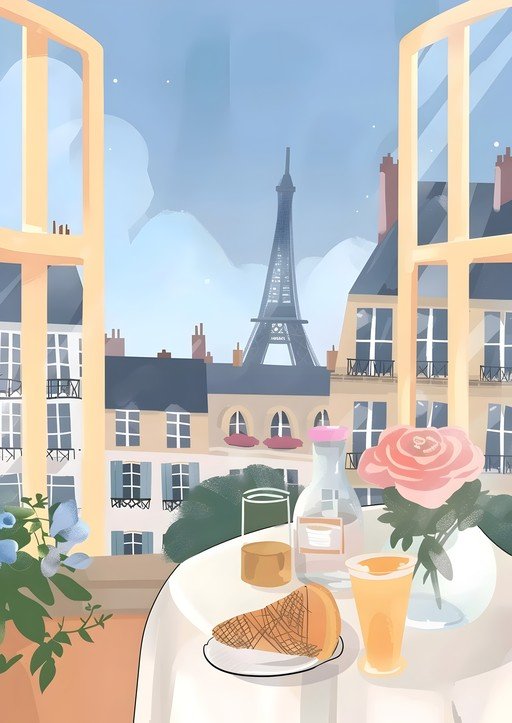 Parisian Balcony Breakfast with Eiffel Tower View