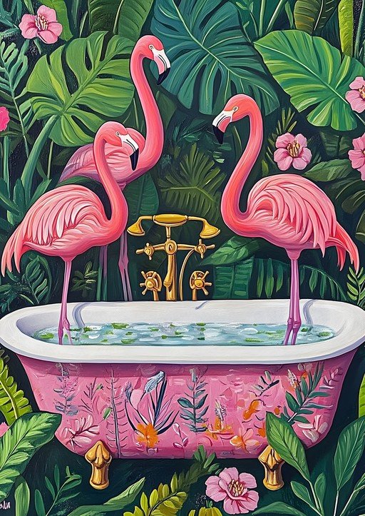 Flamingos in a Tropical Bathtub