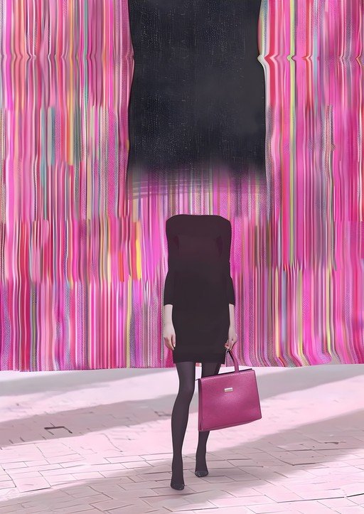 Abstract Fashion Portrait with Pink Stripes and Black Dress