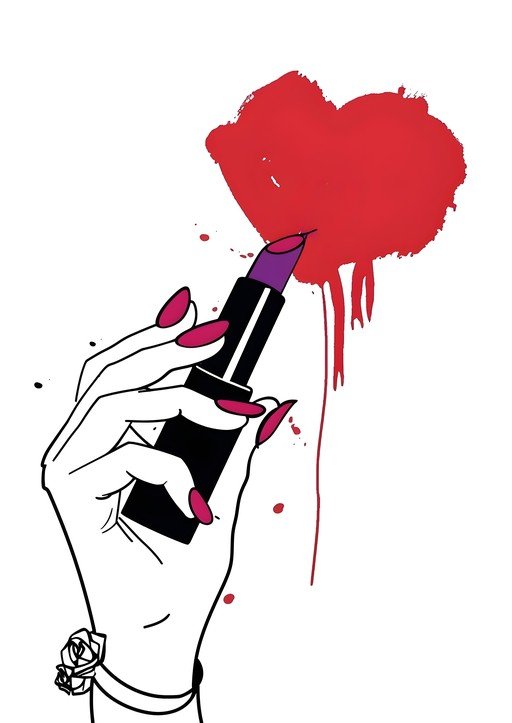 Hand with Lipstick Creates Red Heart Shape