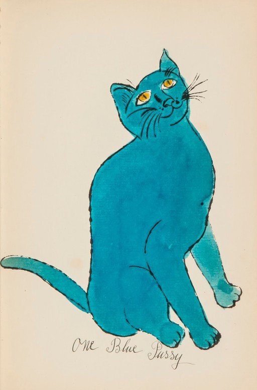 Whimsical Blue Cat Illustration with Handwritten Text