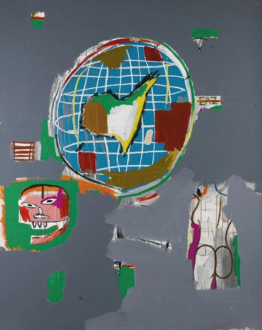 Abstract Painting with Globe, Face, and Figure