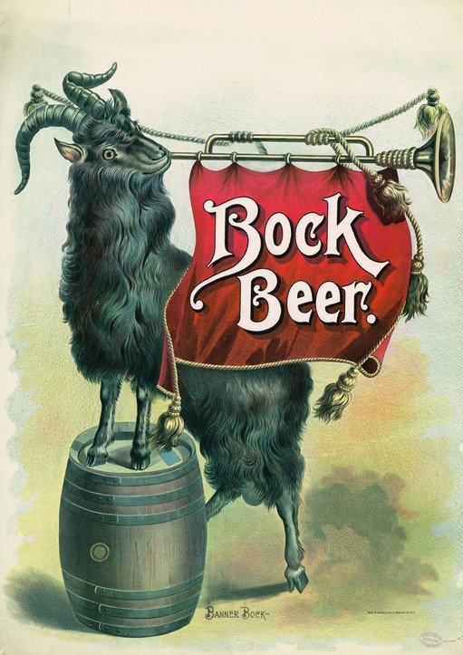 Vintage Bock Beer Advertisement with Goat and Barrel