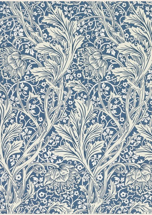 Classic Blue and Cream Floral Wallpaper Pattern