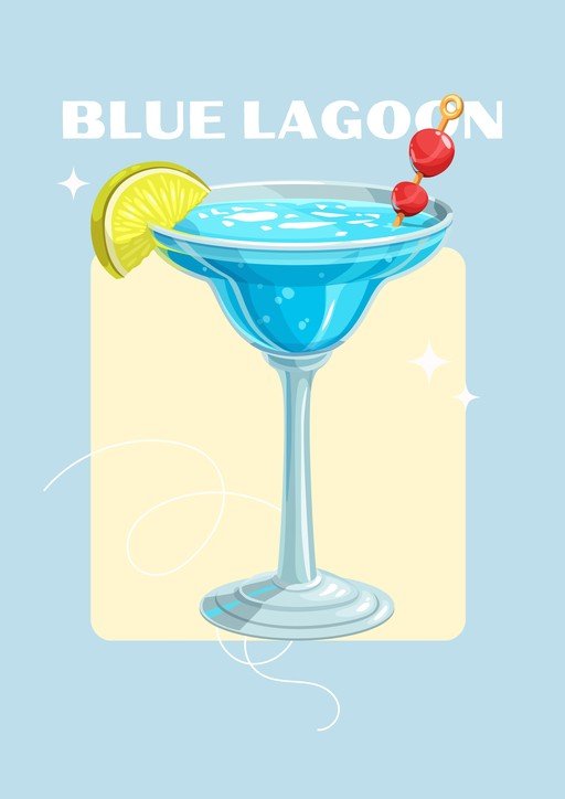 Blue Lagoon Cocktail Illustration