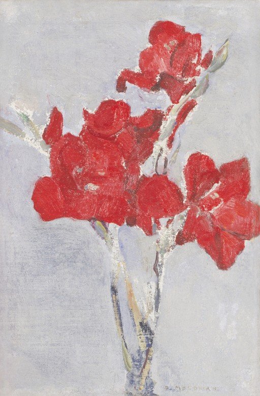 Impressionistic Red Flowers in a Glass Vase