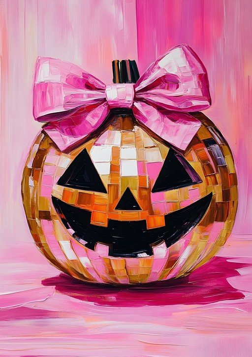 Pink Disco Ball Pumpkin with Bow