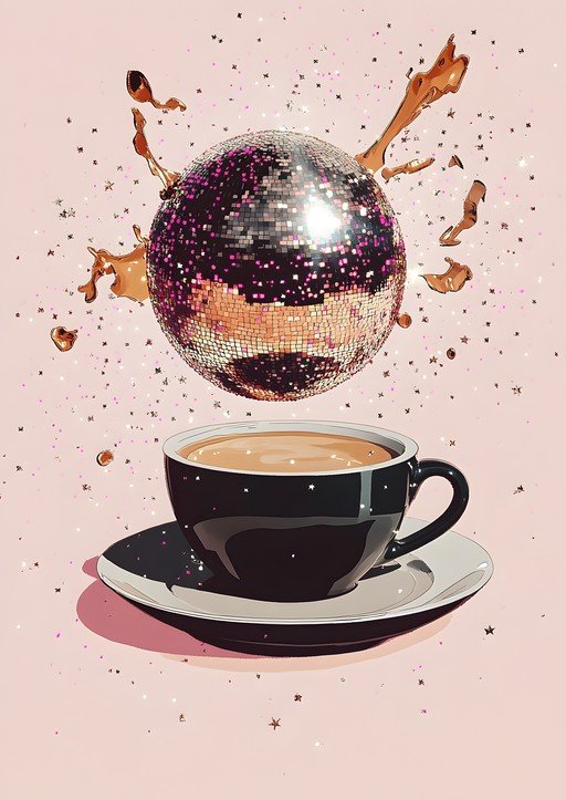 Disco Ball and Coffee Cup with Pink Sparkles