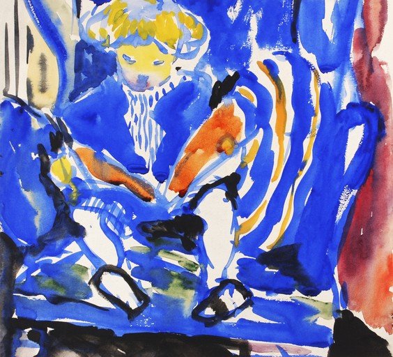 Abstract Watercolor of a Person Reading