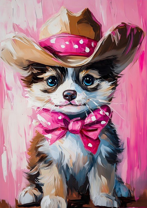 Adorable Cowboy Cat Painting