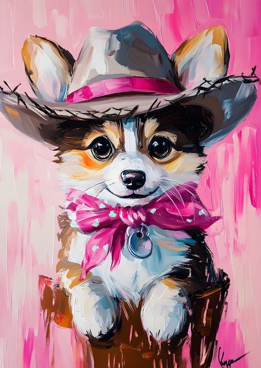 Adorable Corgi Cowboy in Pink