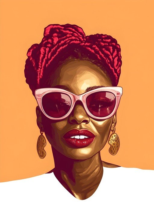 Stylish Woman with Red Braids and Pink Sunglasses