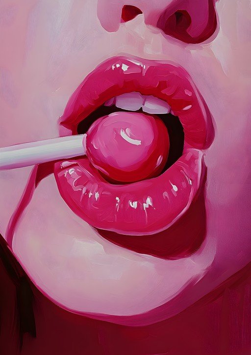 Close-up of Lips Sucking on a Pink Lollipop