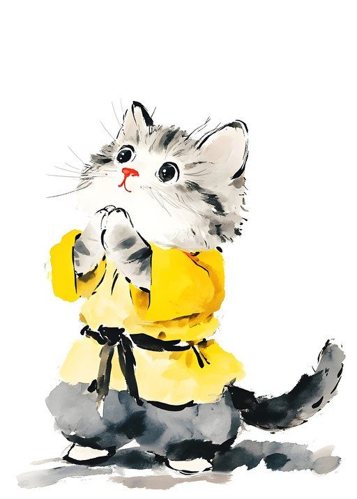 Cute Cat in Yellow Robe Watercolor Painting