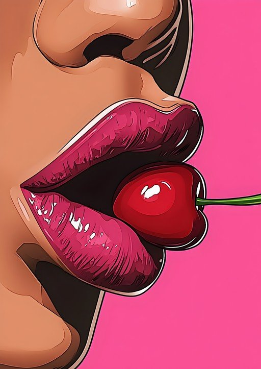 Woman's Lips With Cherry