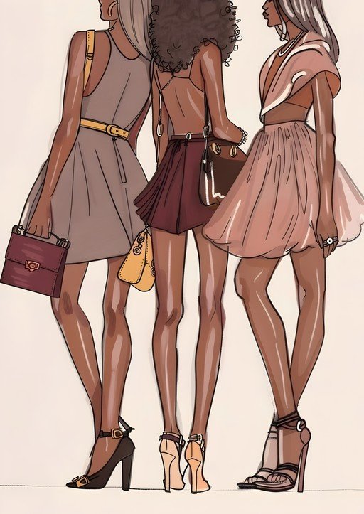 Fashion Illustration of Three Stylish Women